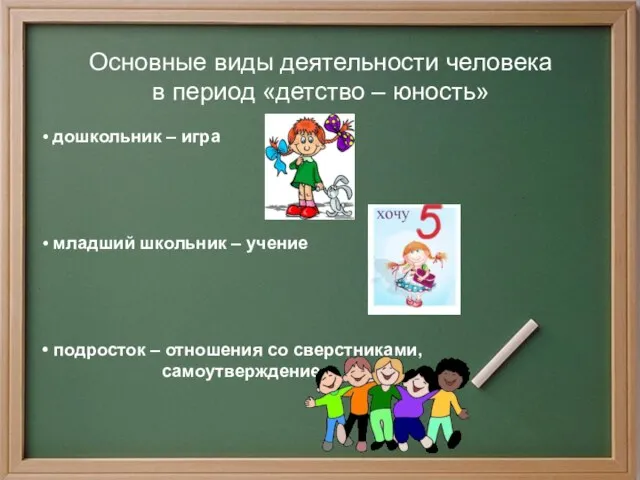 Основные виды деятельности человека в период «детство – юность» дошкольник –