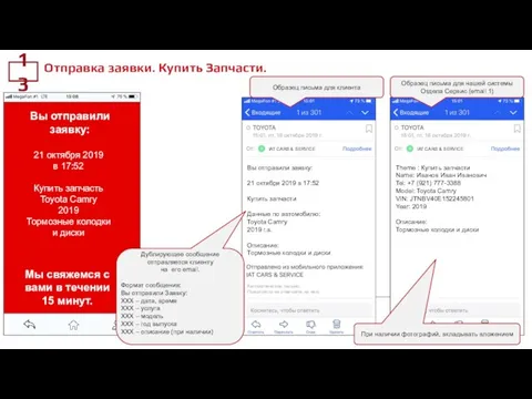 13 Отправка заявки. Купить Запчасти. IAT CARS & SERVICE Автоматическое письмо.