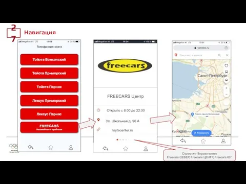 Навигация 27 FREECARS Центр Открыто с 8:00 до 22:00 toytacenter.ru Ул.