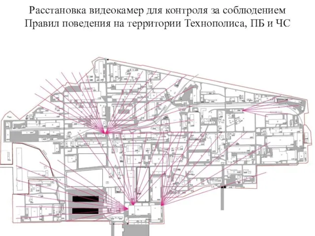 Расстановка видеокамер для контроля за соблюдением Правил поведения на территории Технополиса, ПБ и ЧС