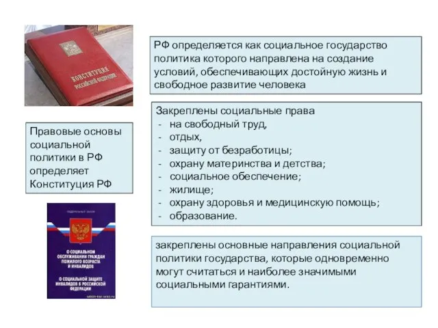 Правовые основы социальной политики в РФ определяет Конституция РФ РФ определяется