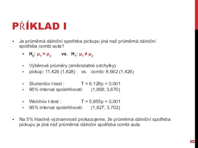 PŘÍKLAD I Je průměrná dálniční spotřeba pickupu jiná než průměrná dálniční