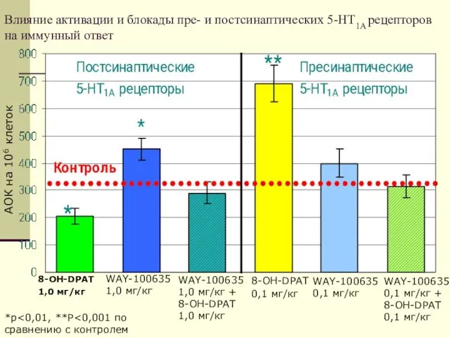 Влияние активации и блокады пре- и постсинаптических 5-HT1A рецепторов на иммунный