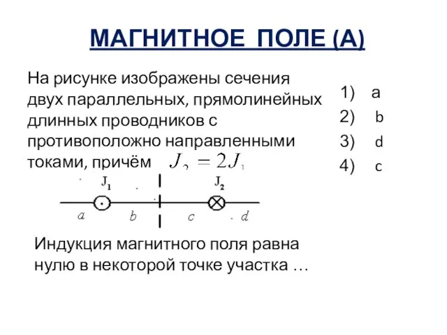 МАГНИТНОЕ ПОЛЕ (А) На рисунке изображены сечения двух параллельных, прямолинейных длинных