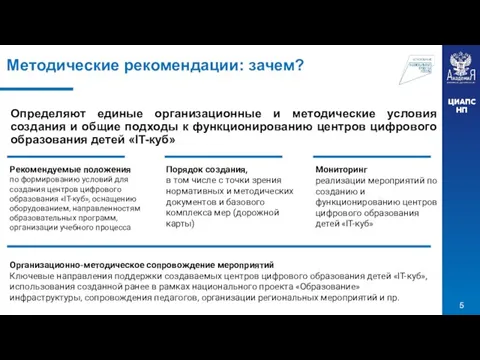 Определяют единые организационные и методические условия создания и общие подходы к