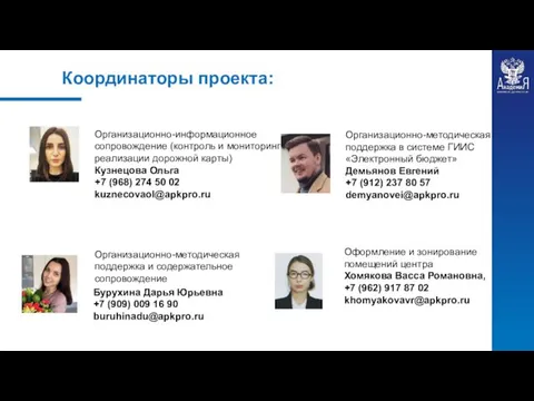 Организационно-информационное сопровождение (контроль и мониторинг реализации дорожной карты) Кузнецова Ольга +7