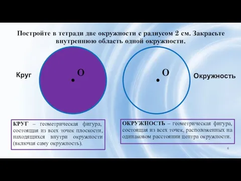 O O Постройте в тетради две окружности с радиусом 2 см.