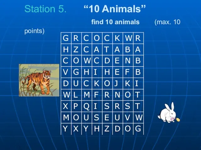 Station 5. “10 Animals” find 10 animals (max. 10 points)