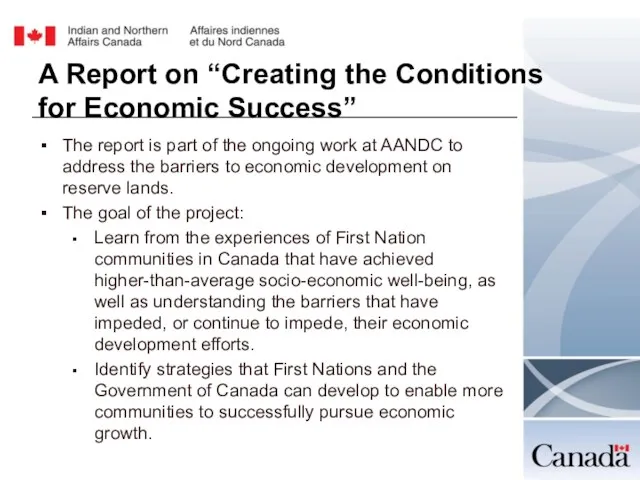 A Report on “Creating the Conditions for Economic Success” The report