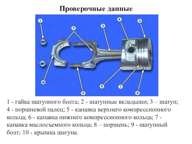 1 - гайка шатунного болта; 2 - шатунные вкладыши; 3 –