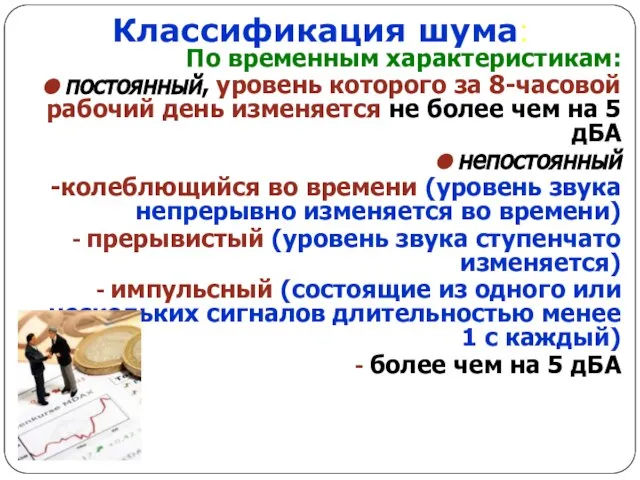 Классификация шума: По временным характеристикам: постоянный, уровень которого за 8-часовой рабочий