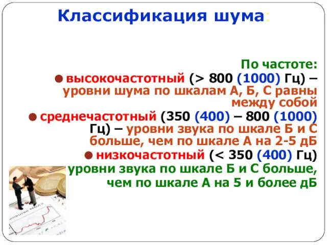 Классификация шума: По частоте: высокочастотный (> 800 (1000) Гц) – уровни