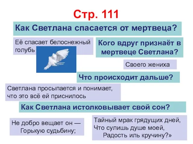 Стр. 111 Её спасает белоснежный голубь Светлана просыпается и понимает, что