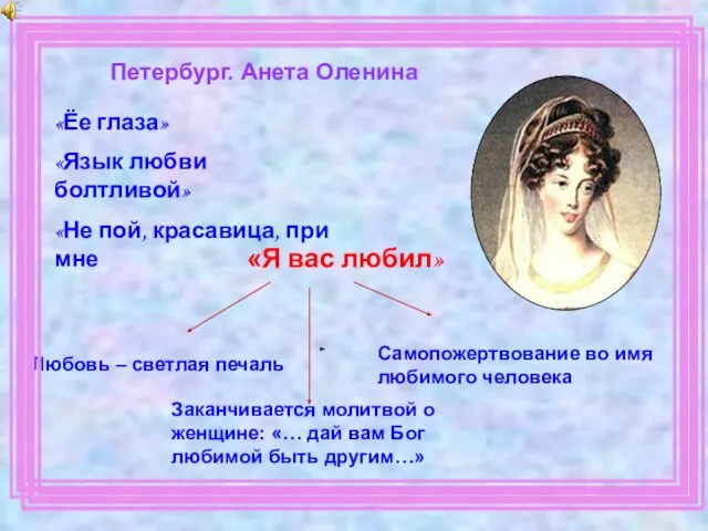 Петербург. Анета Оленина «Ёе глаза» «Язык любви болтливой» «Не пой, красавица,