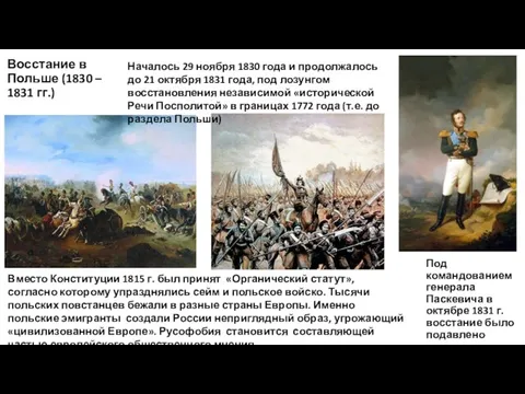 Восстание в Польше (1830 – 1831 гг.) Под командованием генерала Паскевича