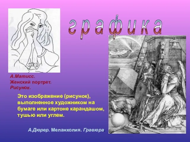 Это изображение (рисунок), выполненное художником на бумаге или картоне карандашом, тушью