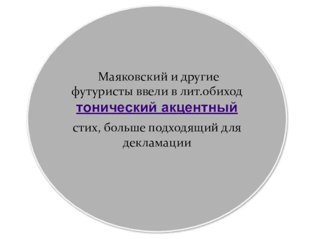 Маяковский и другие футуристы ввели в лит.обиход тонический акцентный стих, больше подходящий для декламации