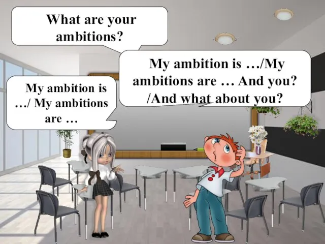 What are your ambitions? My ambition is …/My ambitions are …