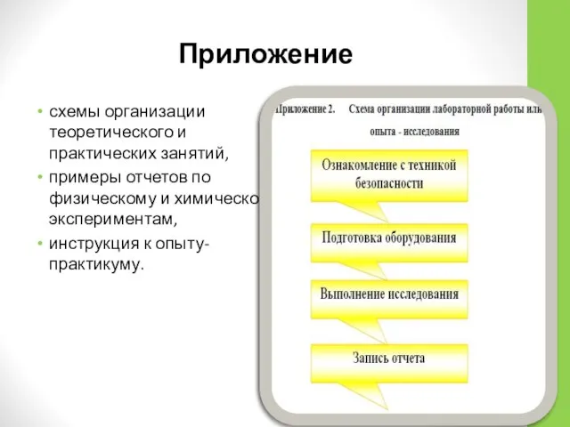 Приложение схемы организации теоретического и практических занятий, примеры отчетов по физическому