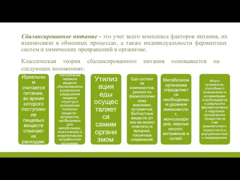 Сбалансированное питание - это учет всего комплекса факторов питания, их взаимосвязи