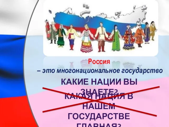 Россия – это многонациональное государство КАКИЕ НАЦИИ ВЫ ЗНАЕТЕ? КАКАЯ НАЦИЯ В НАШЕМ ГОСУДАРСТВЕ ГЛАВНАЯ?