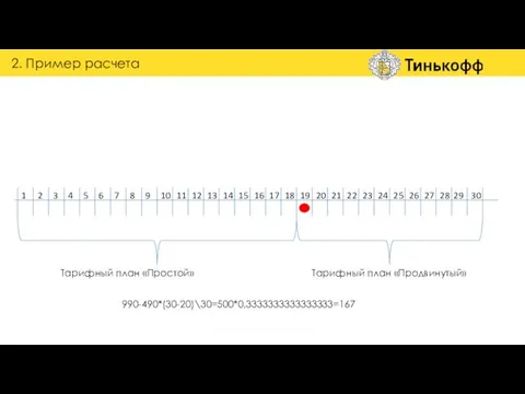 11 Тарифный план «Простой» Тарифный план «Продвинутый» 990-490*(30-20)\30=500*0,3333333333333333=167 2. Пример расчета группа обучения и наставничества