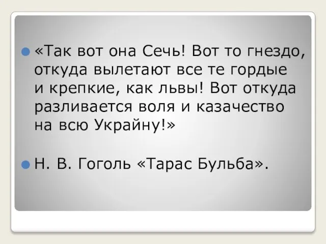 «Так вот она Сечь! Вот то гнездо, откуда вылетают все те