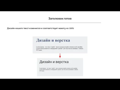 Заголовок готов Дизайн нашего текст изменился и соответствует макету на 100%