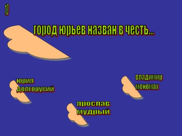 10 город юрьев назван в честь... юрия долгорукий ярослав мудрый владимир мономах