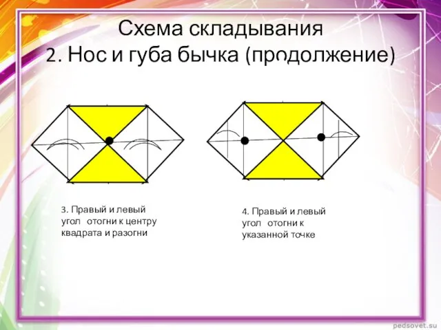 Схема складывания 2. Нос и губа бычка (продолжение) 3. Правый и