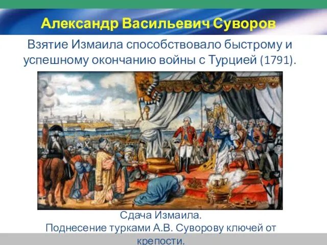 Сдача Измаила. Поднесение турками А.В. Суворову ключей от крепости. Взятие Измаила