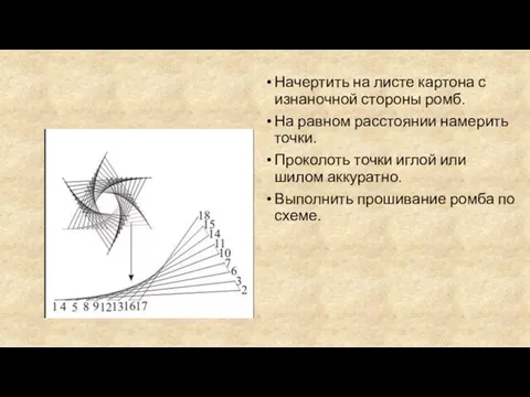 Начертить на листе картона с изнаночной стороны ромб. На равном расстоянии