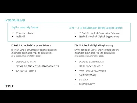 IXTISOSLIKLAR IT PARK School of Computer Science IT PARK School of