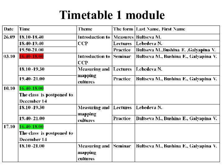 Timetable 1 module