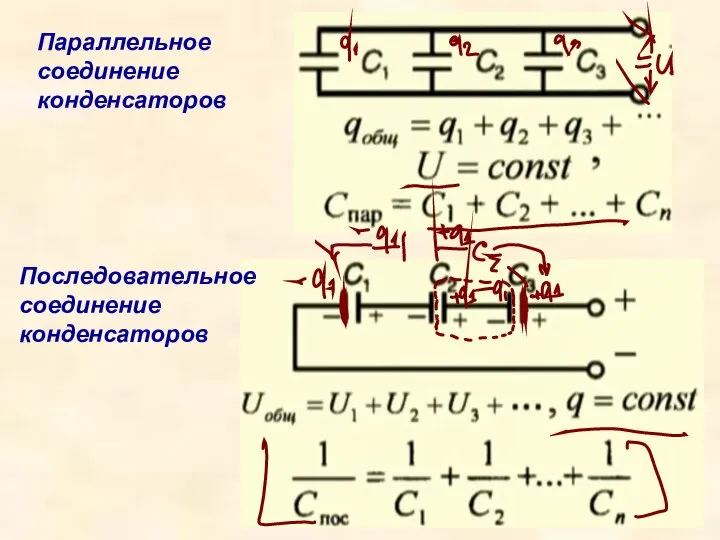 Параллельное соединение конденсаторов Последовательное соединение конденсаторов