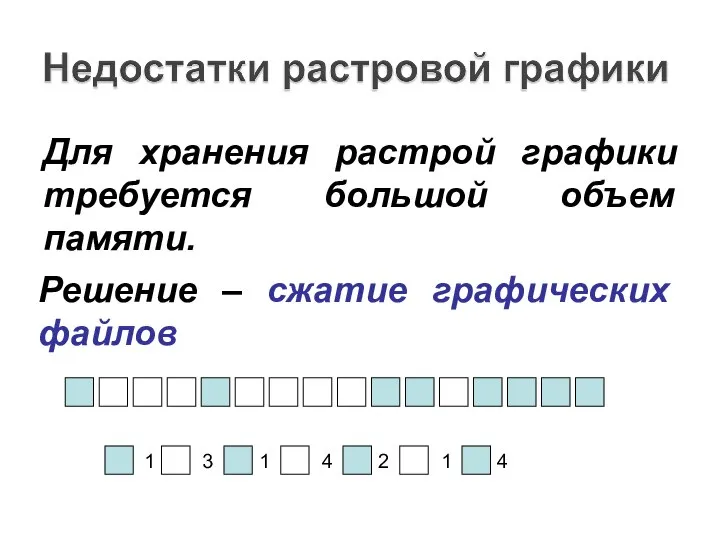 Для хранения растрой графики требуется большой объем памяти. Решение – сжатие