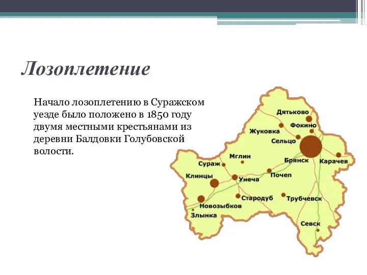 Лозоплетение Начало лозоплетению в Суражском уезде было положено в 1850 году