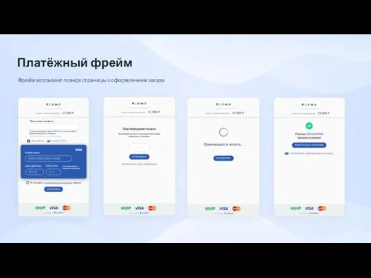 Платёжный фрейм Фрейм всплывает поверх страницы с оформлением заказа