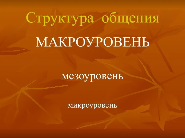 Структура общения МАКРОУРОВЕНЬ мезоуровень микроуровень