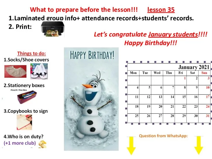 What to prepare before the lesson!!! lesson 35 1.Laminated group info+