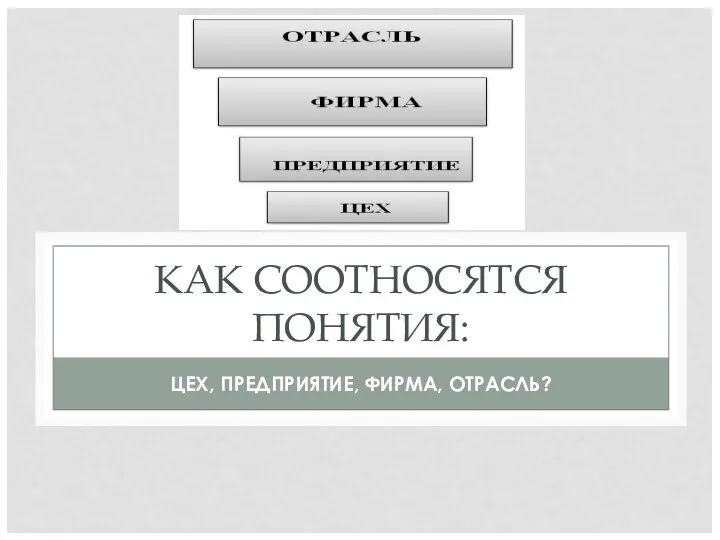 КАК СООТНОСЯТСЯ ПОНЯТИЯ: ЦЕХ, ПРЕДПРИЯТИЕ, ФИРМА, ОТРАСЛЬ?