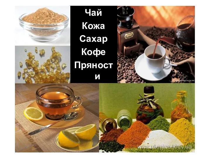 Чай Кожа Сахар Кофе Пряности