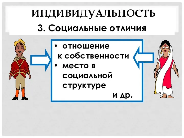 3. Социальные отличия отношение к собственности место в социальной структуре и др. ИНДИВИДУАЛЬНОСТЬ