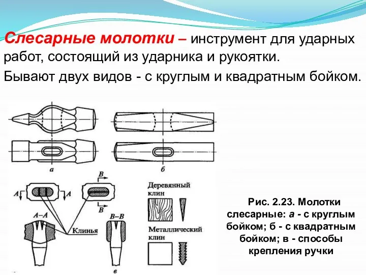 Слесарные молотки – инструмент для ударных работ, состоящий из ударника и