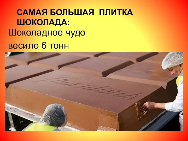 САМАЯ БОЛЬШАЯ ПЛИТКА ШОКОЛАДА: Шоколадное чудо весило 6 тонн