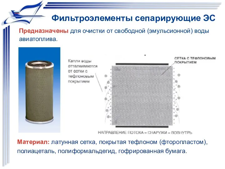 Фильтроэлементы сепарирующие ЭС Материал: латунная сетка, покрытая тефлоном (фторопластом), полиацеталь, полиформальдегид,