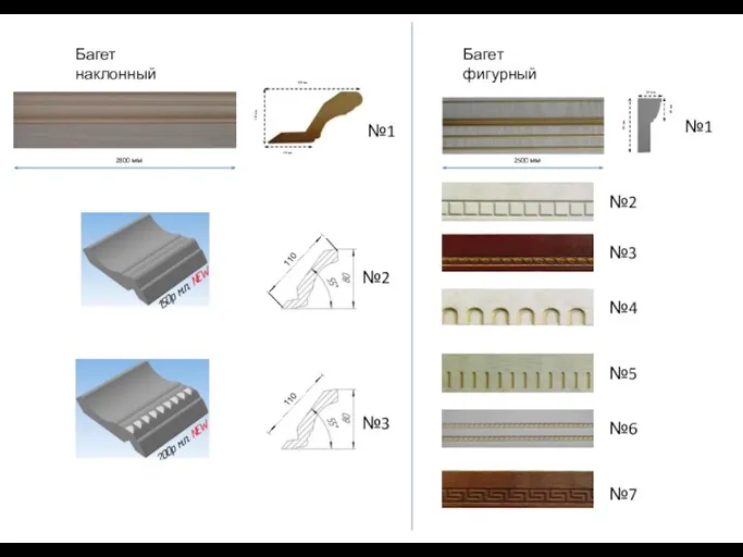 Багет наклонный Багет фигурный №2 №3 №4 №5 №6 №7 2800