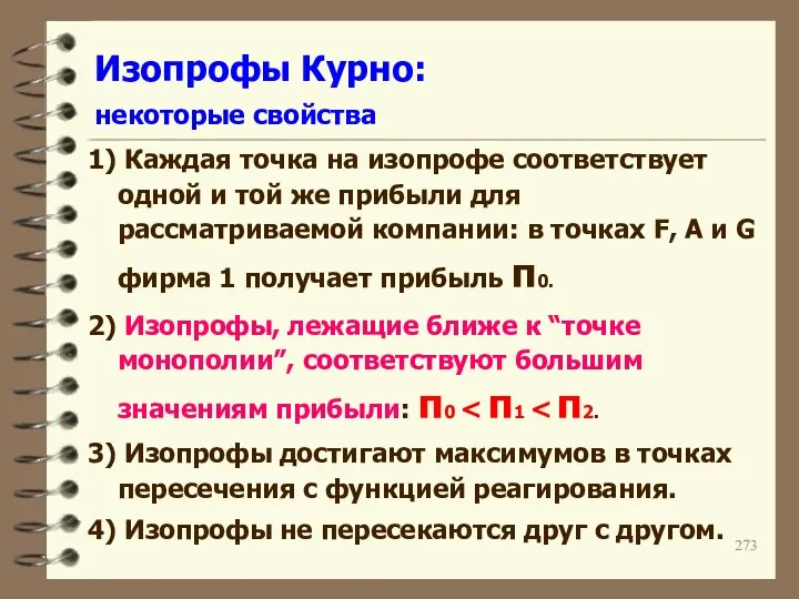 Изопрофы Курно: некоторые свойства 1) Каждая точка на изопрофе соответствует одной