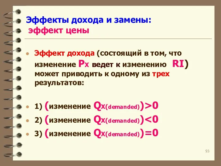 Эффекты дохода и замены: эффект цены Эффект дохода (состоящий в том,