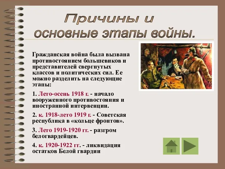 Причины и основные этапы войны. Гражданская война была вызвана противостоянием большевиков